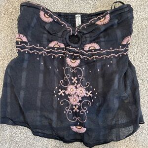 free people Black Tube Top with Pink Embroidery